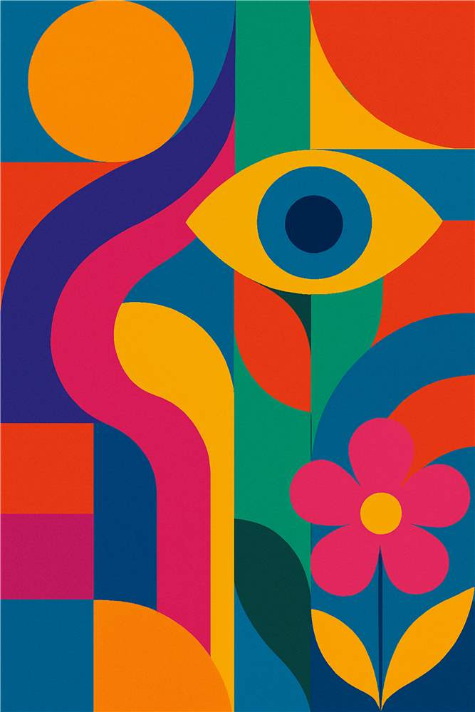 Farverig Abstrakt Kunst med Øje og Blomst plakat