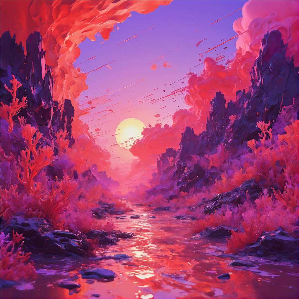 Surrealistisk Kystlandskab ved Solnedgang plakat