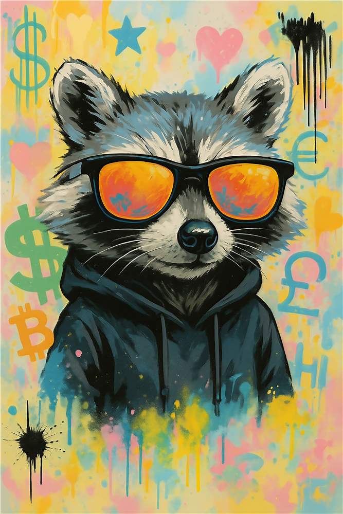 Cool vaskebjørn med solbriller og hoodie plakat