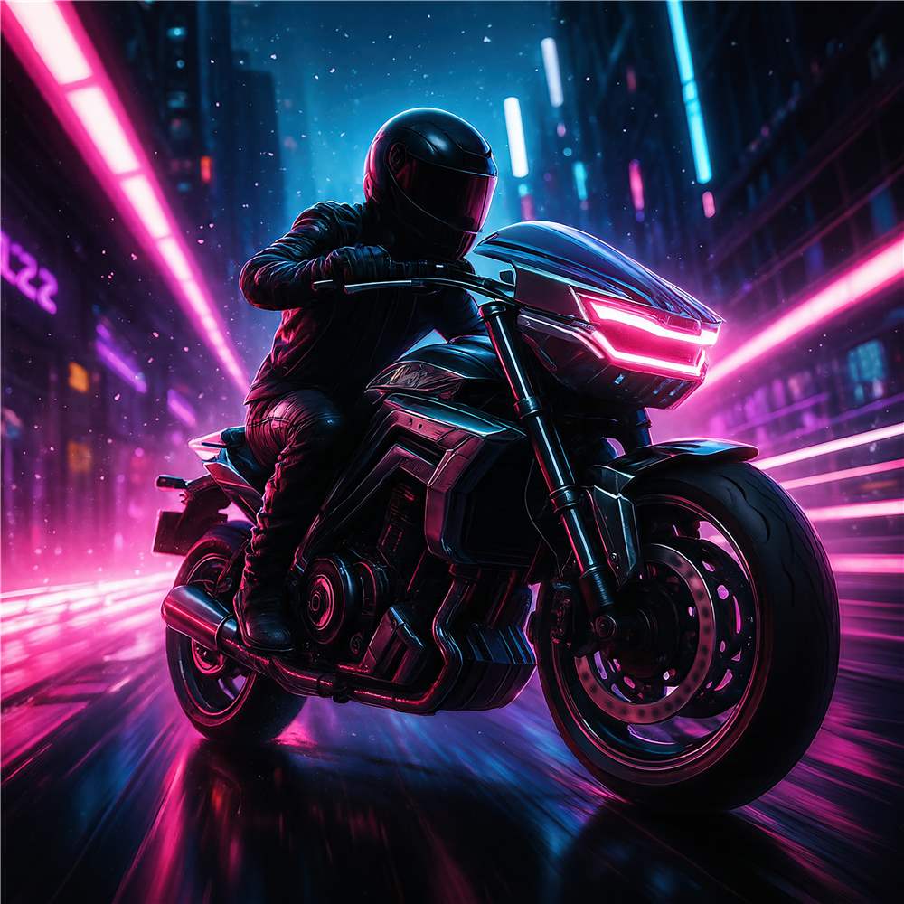 Neon Motorcykel i Futuristisk Verden plakat