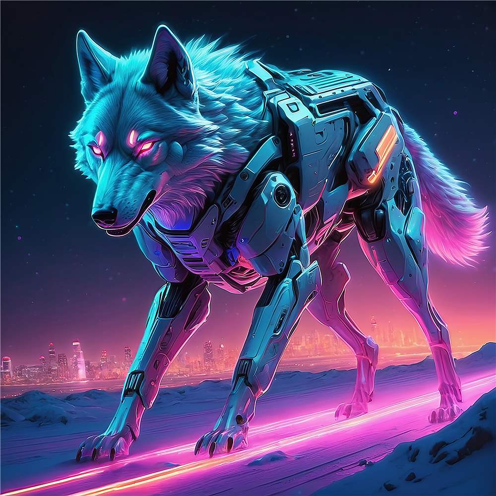 Neon Robotulv i Sci-Fi Univers plakat