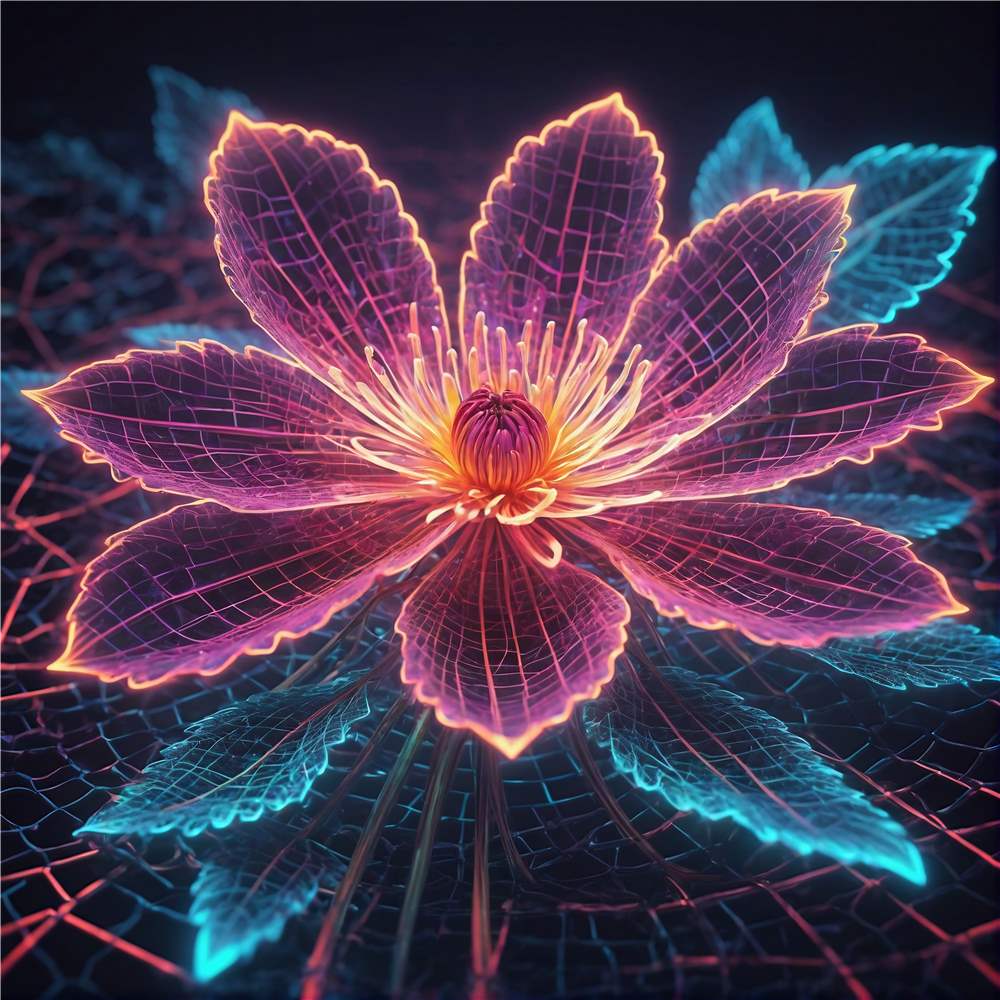 Neonblomst i 3D: Farverig Kunst til Dit Rum plakat