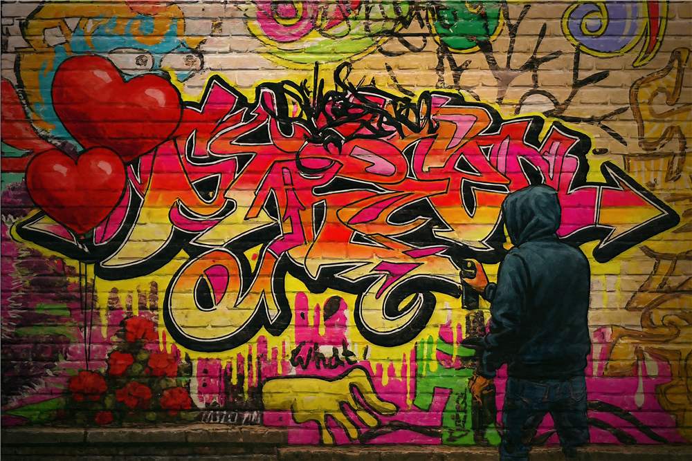 Farverig Graffiti med Hjerter og Energi plakat
