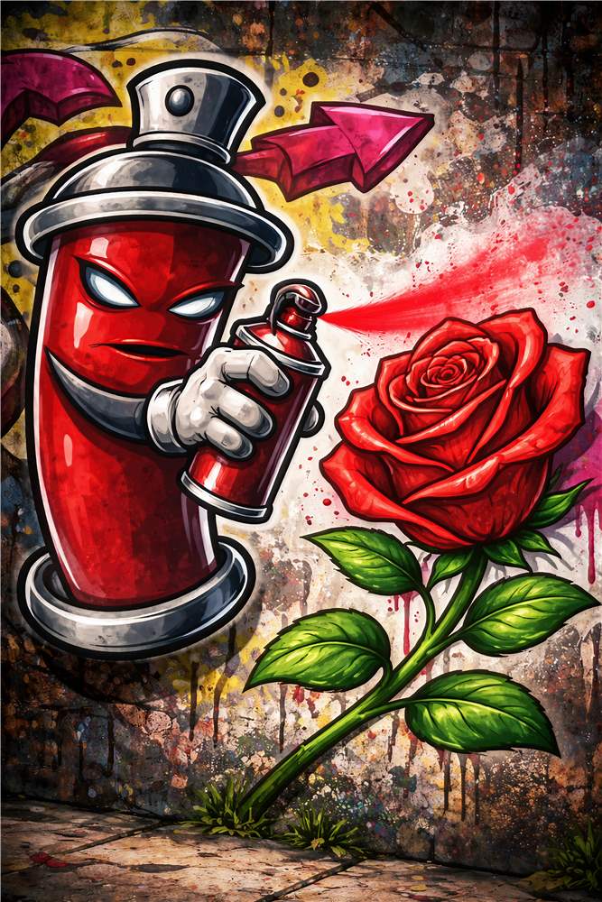 Livlig Graffiti med Rød Rose plakat