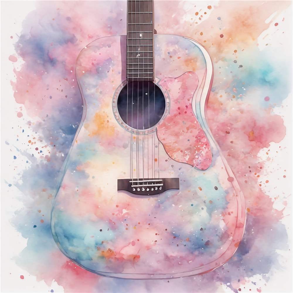 Pastel Akustisk Guitar i Akvarel plakat