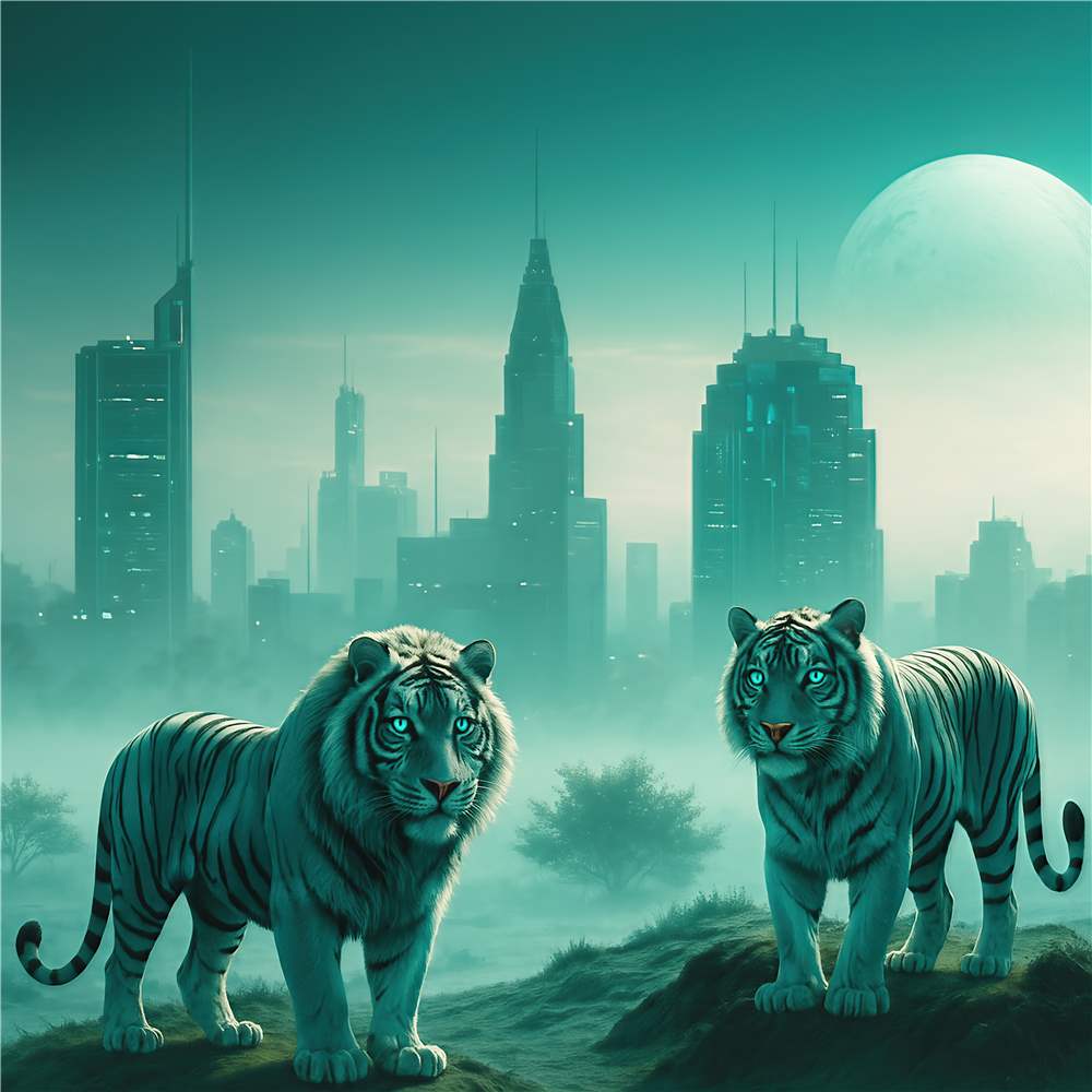 Futuristiske Tigre i Drømmebyen plakat