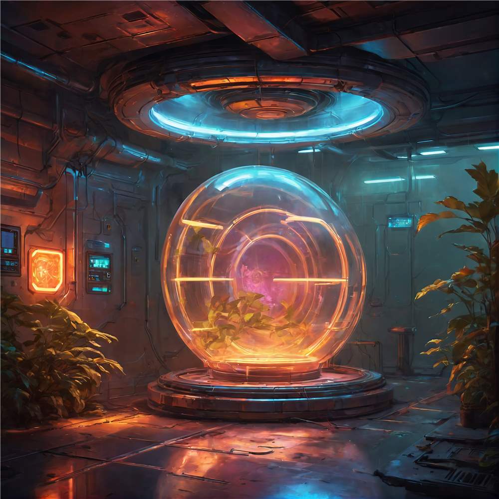 Futuristisk Plantekapsel med Farverigt Lys plakat