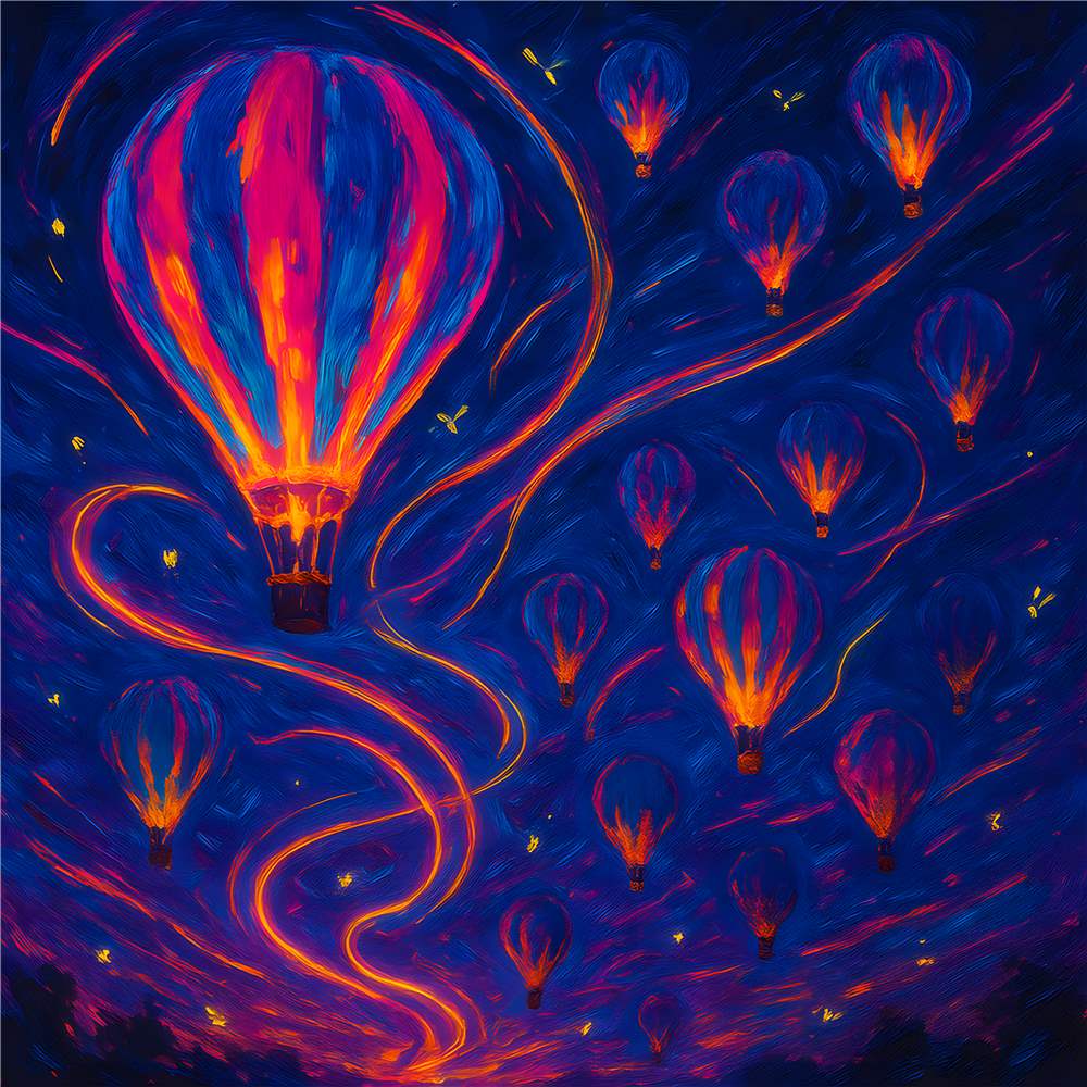 Drømmer om Natten: Farverige Varmluftballoner plakat