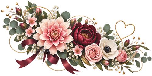 Romantisk blomsterbuket med hjerter