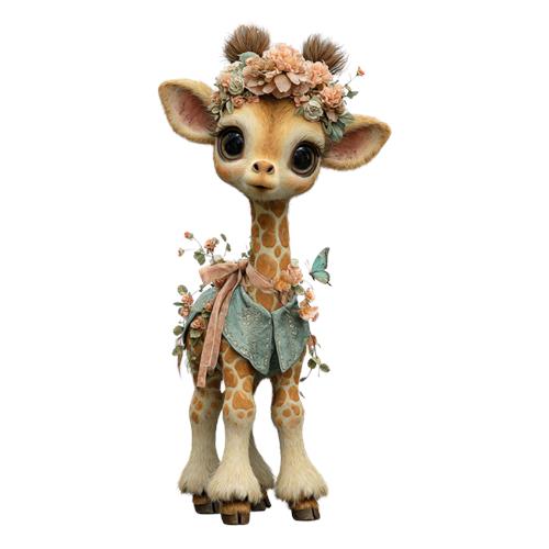 Sød giraf med blomsterkrans