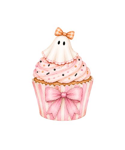 Spøgelse som cupcake med lyserød sløjfe