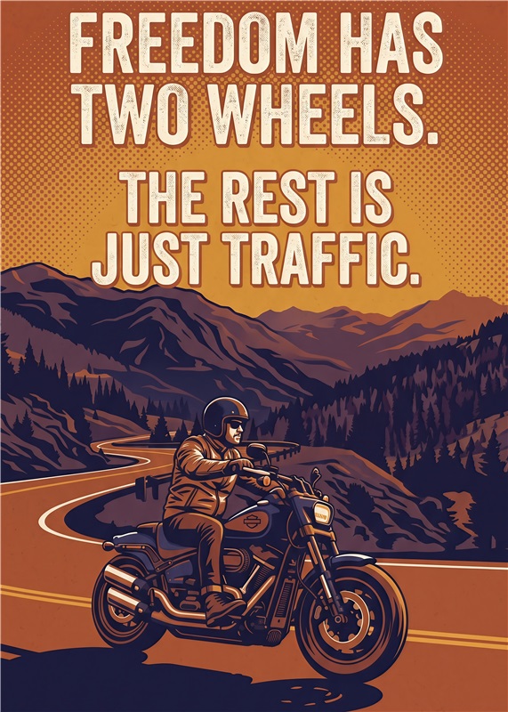 Frihed på To Hjul: Motivet til Motorcykelentusiasten - Giv dit rum et strejf af eventyr med denne inspirerende plakat, der fejrer friheden ved at køre på motorcykel. Med sit iøjnefaldende design og tankevækkende citat vil denne plakat være en perfekt tilføjelse til enhver motorcykelenthusiasts hjem.