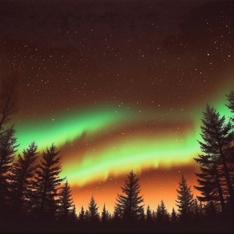 Magiske Nordlys over Skovlandskab - Oplev det betagende spil af farver, når nordlyset danser over de stille skove. Dette værk skaber en drømmende atmosfære og bringer naturens skønhed ind i dit hjem.