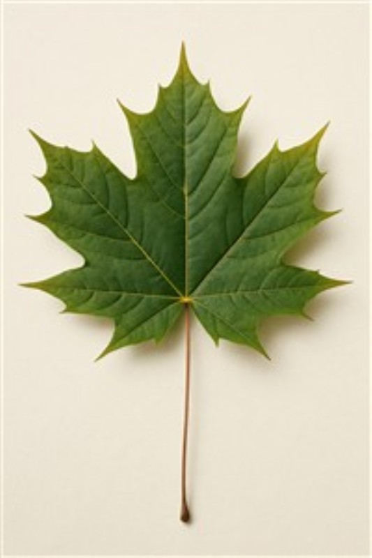 Frisk Ahornblad i Grøn Elegance - Dette fine motiv af et frodigt, grønt ahornblad bringer naturens skønhed ind i dit hjem. Den lysne baggrund fremhæver det detaljerede blad, hvilket skaber en beroligende atmosfære i rummet.