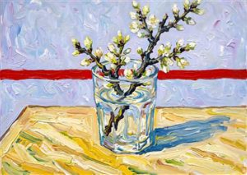 Elegant Hvide Blomster i Glasvase - Dette maleri fanger essensen af skønhed med sine enkle hvide blomster, der svømmer i krystalklart vand. Den harmoniske kombination af farver og teksturer tilføjer en fredfyldt atmosfære til dit hjem.