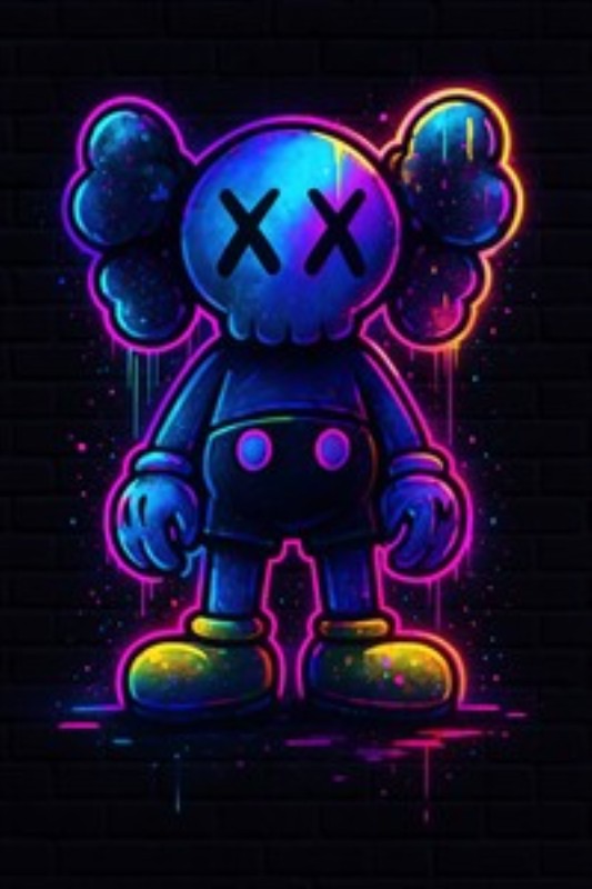 Neon Dødsmaske Skulptur - Oplev det farverige univers med denne neon dødsmaske skulptur, der stråler mod en dyb sort baggrund. Dette unikke kunstværk tilføjer et legende og moderne præg til dit hjem.