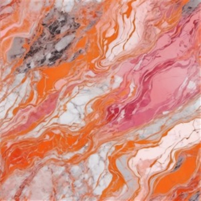 Farverig Marmor Elegance - Oplev den unikke skønhed i vores farverige marmorabstraktion, hvor bølgende mønstre i nuancer af orange og pink skaber en livlig atmosfære. Dette kunstværk tilføjer et strejf af glamour og elegance til dit hjem.