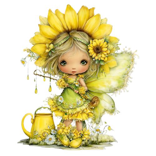 Gul blomsterfe med vandkande