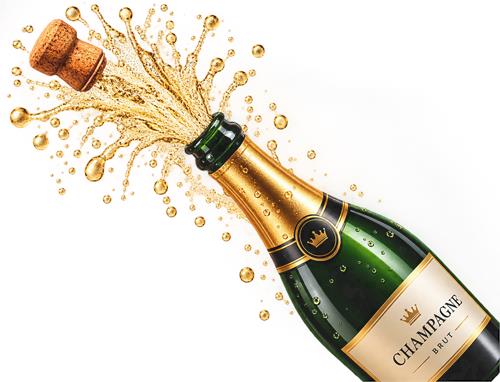 Champagneflaske med sprøjtende korkprop