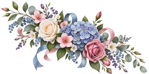 Blomsterkrans med roser og hortensia