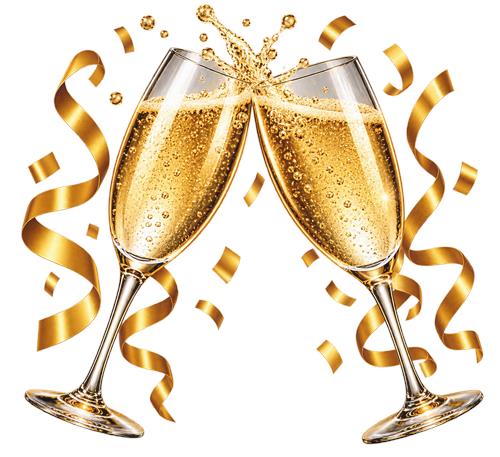 Skål med champagneglas og guldbånd