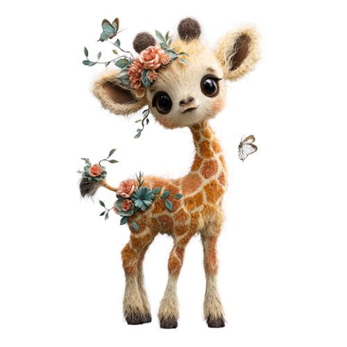 Sød girafkalv med blomsterkrans