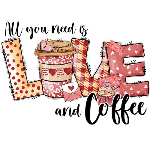 Love Coffee med hjerter og kaffekopper