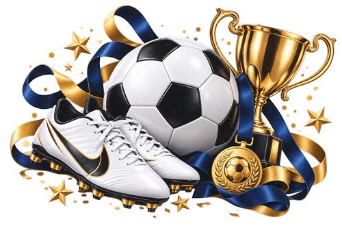 Fodbold med støvler og pokal